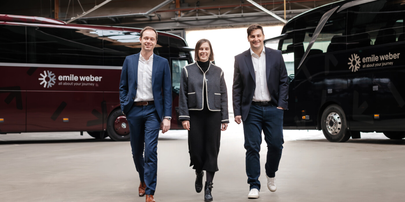 Philippe Heinisch, Catherine Havé and Emile Weber Jr. are in a warehouse of the company